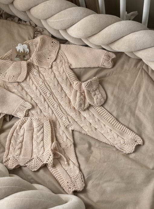 3-delige newbornset kraagje gebreid beige
