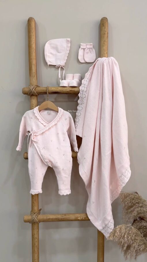 Complete Newbornset Pointelle 5-delig Roze