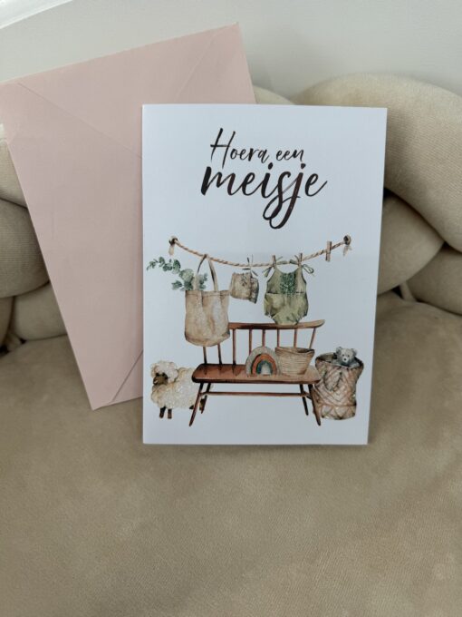 Wenskaart glitter Hoera een Meisje