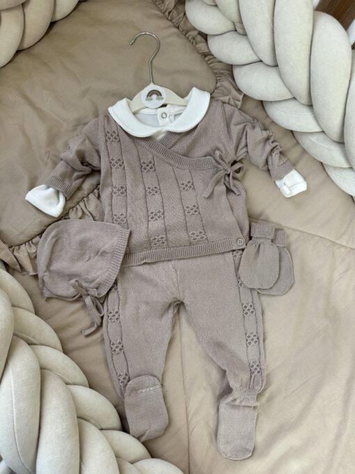 Gebreide 5-delige Newbornset Taupe