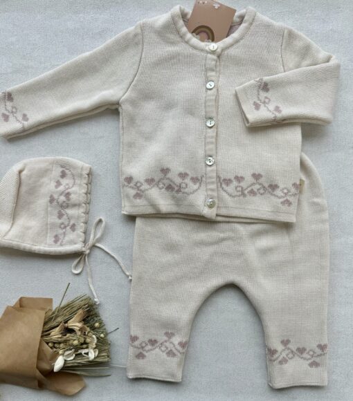 Gebreide 3-delige Set Cream RoseMary Hearts