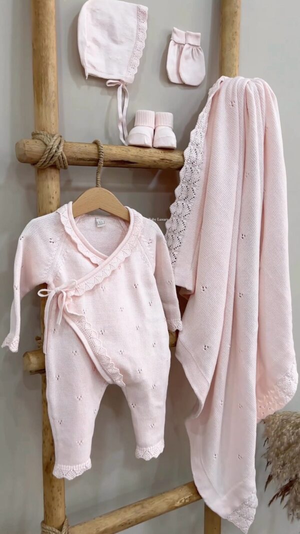 Complete Newbornset Pointelle 5-delig Roze - Afbeelding 2