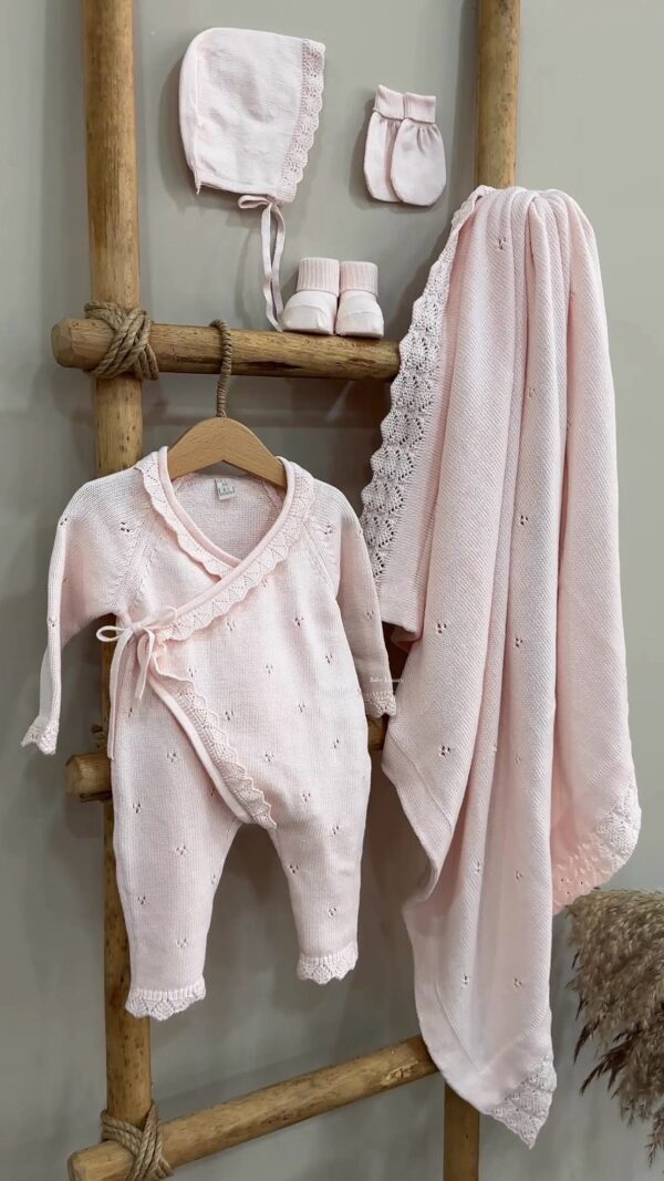 Complete Newbornset Pointelle 5-delig Roze - Afbeelding 7