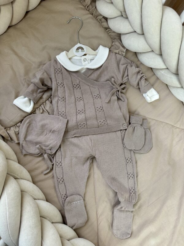 Gebreide 5-delige Newbornset Taupe