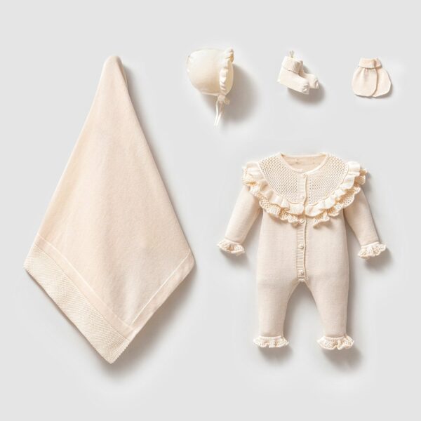 Complete Newbornset Ruffled 5-delig Creme - Afbeelding 7