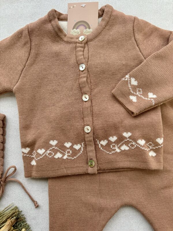 Gebreide 3-delige Set Chestnut Cream Hearts - Afbeelding 4