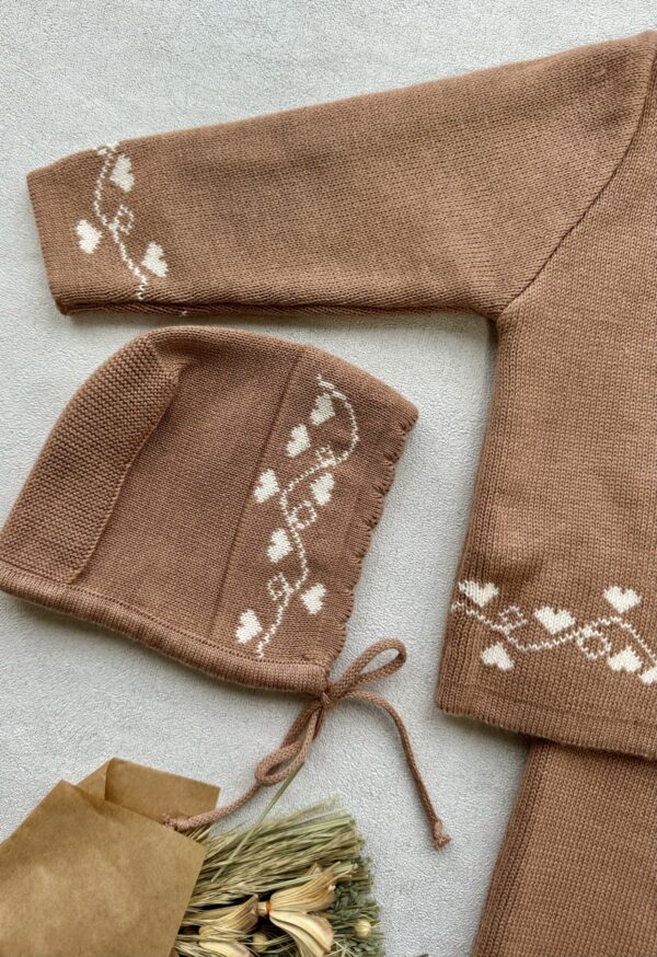 Gebreide 3-delige Set Chestnut Cream Hearts - Afbeelding 5