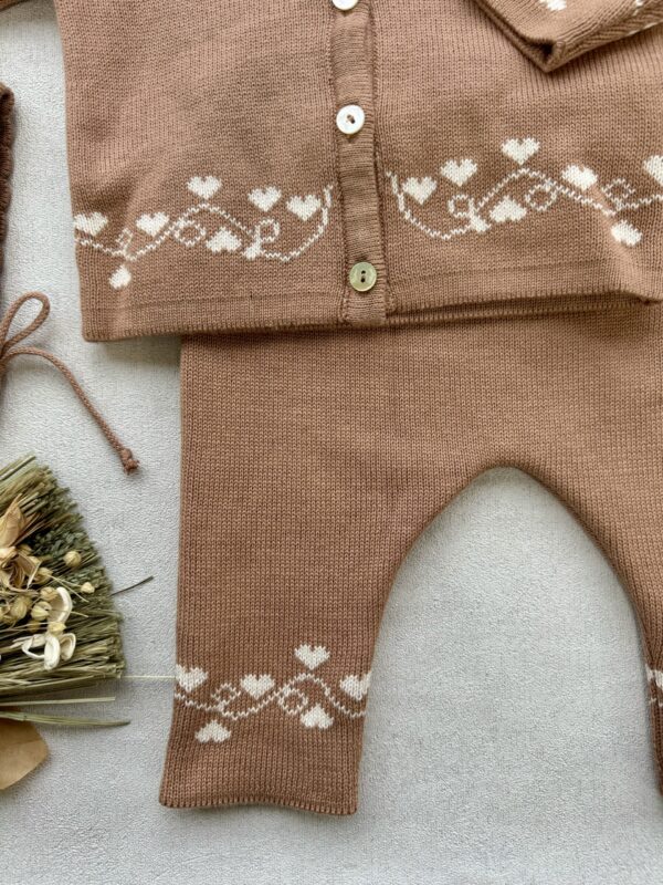 Gebreide 3-delige Set Chestnut Cream Hearts - Afbeelding 6