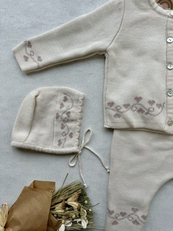 Gebreide 3-delige Set Cream RoseMary Hearts - Afbeelding 2