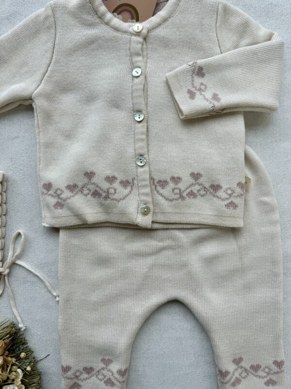 Gebreide 3-delige Set Cream RoseMary Hearts - Afbeelding 3