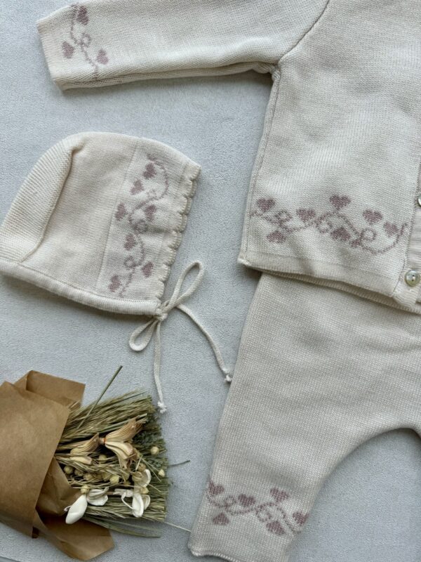 Gebreide 3-delige Set Cream RoseMary Hearts - Afbeelding 4