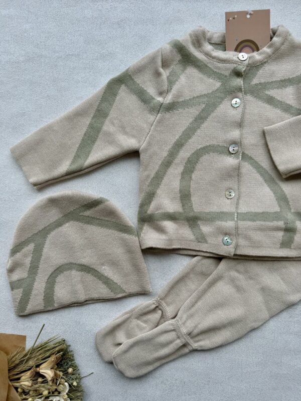 Gebreide 3-delige Set Beige Sage Loops - Afbeelding 2