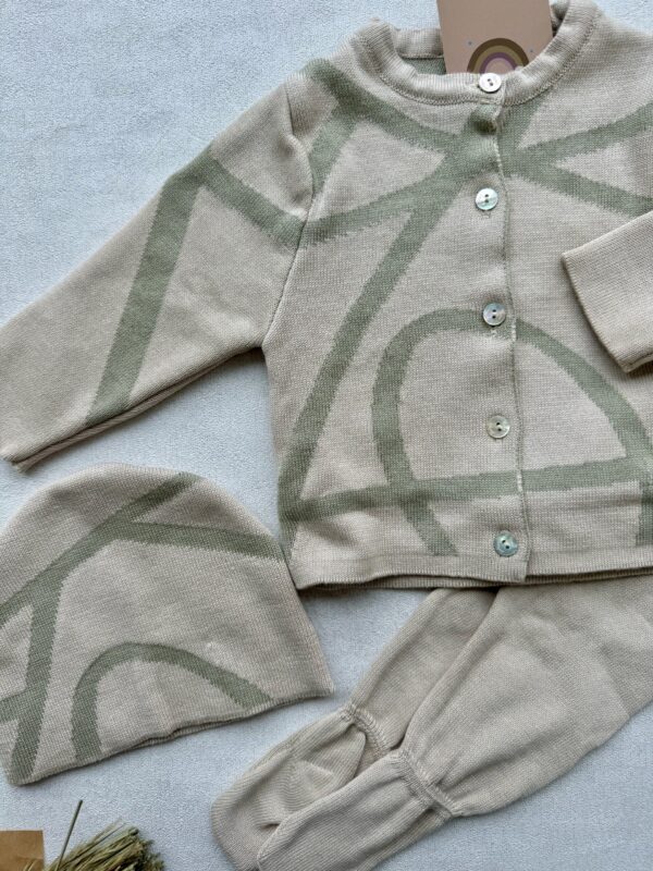 Gebreide 3-delige Set Beige Sage Loops - Afbeelding 4